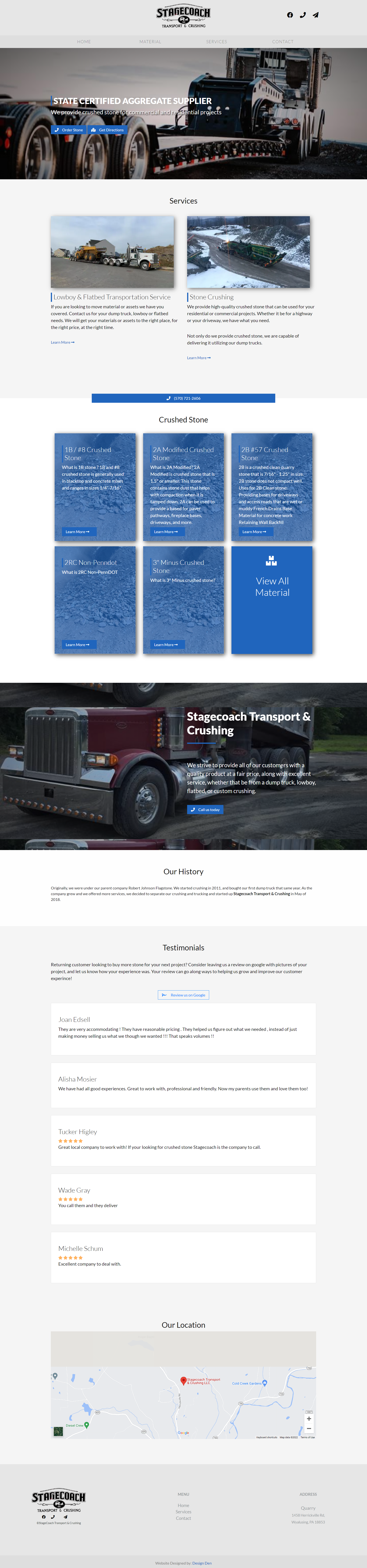 Full page screenshot of Stagecoach Transport & Crushing website 